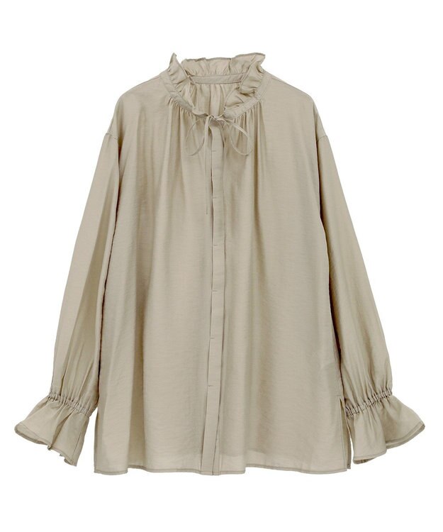 Green Parks フリルカラーリボンブラウス Beige