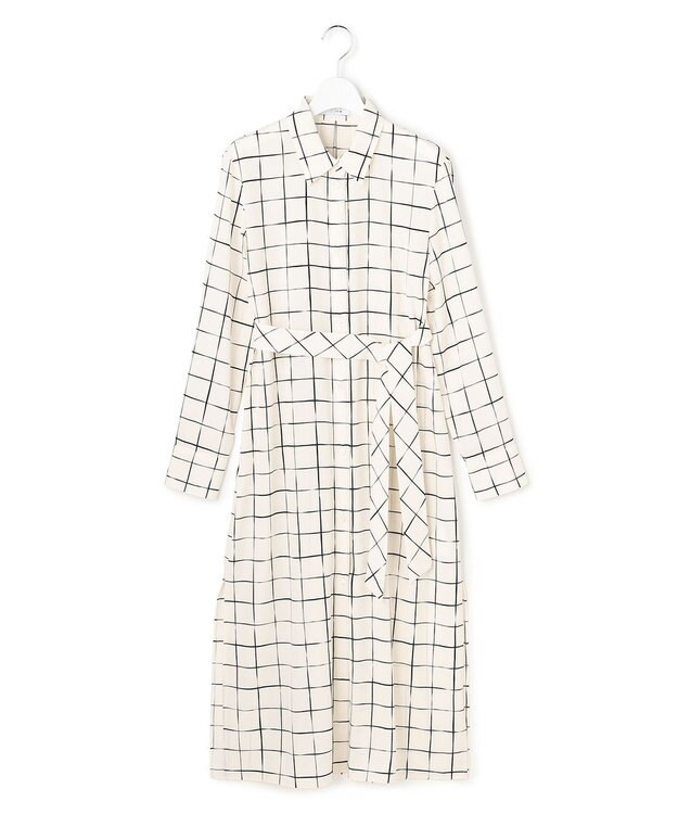 ICB L 【30th ANNIVERSARY】 ウィンドウペンプリント シャツワンピース アイボリー×ブラック