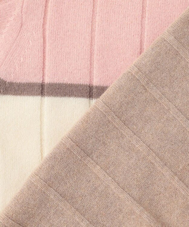 J.PRESS LADIES 【洗える】WOOL BLEND AIR カラーブロック ニット ピンク系1