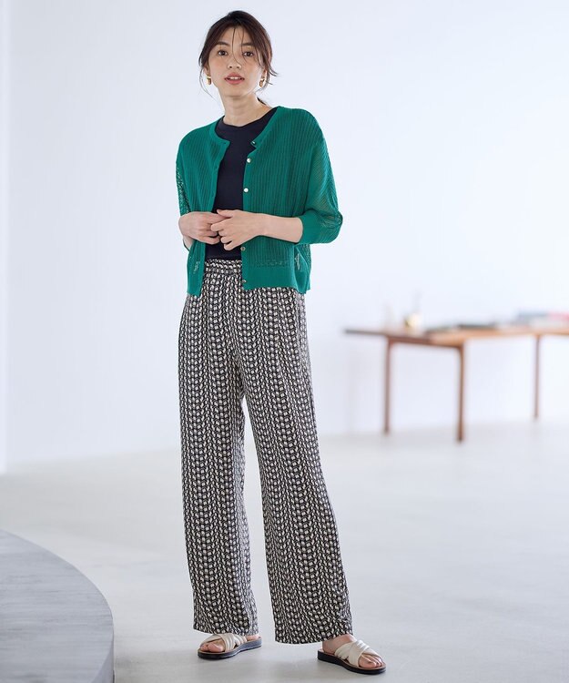 ANY L メッシュパターンニットカーディガン ターコイズ