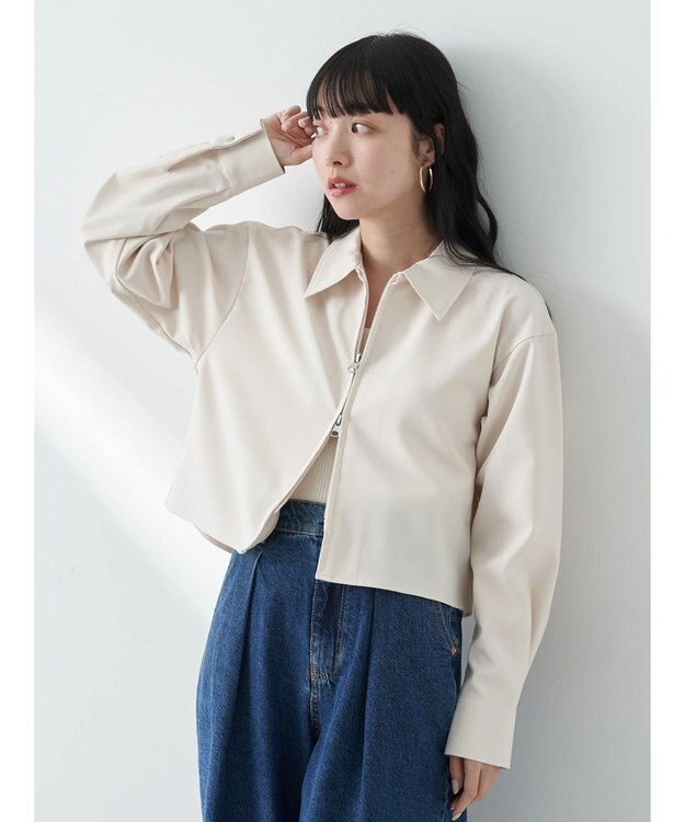 earth music&ecology ジップショートシャツ Light Beige
