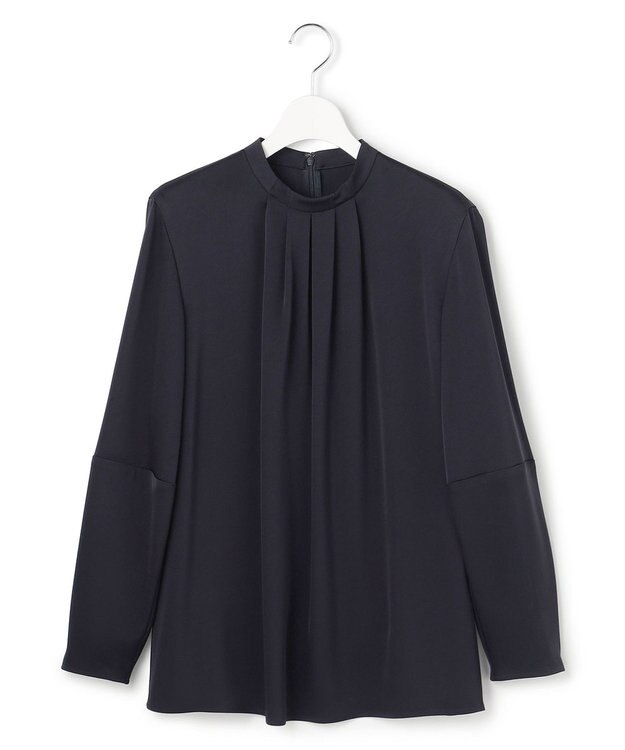 ICB L アセテートダブルサテン ランタンスリーブブラウス ネイビー