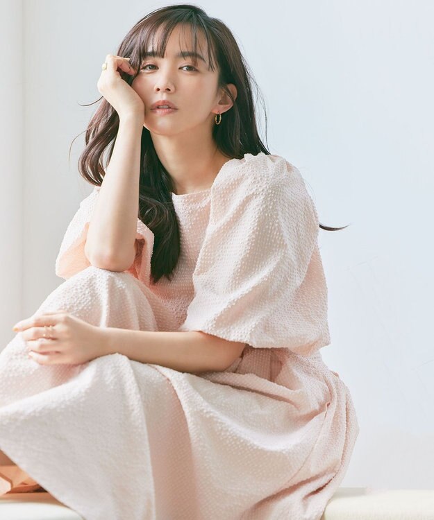 #Newans 【優木まおみさんコラボ】スクエアネックパフスリーブワンピース ピンク系