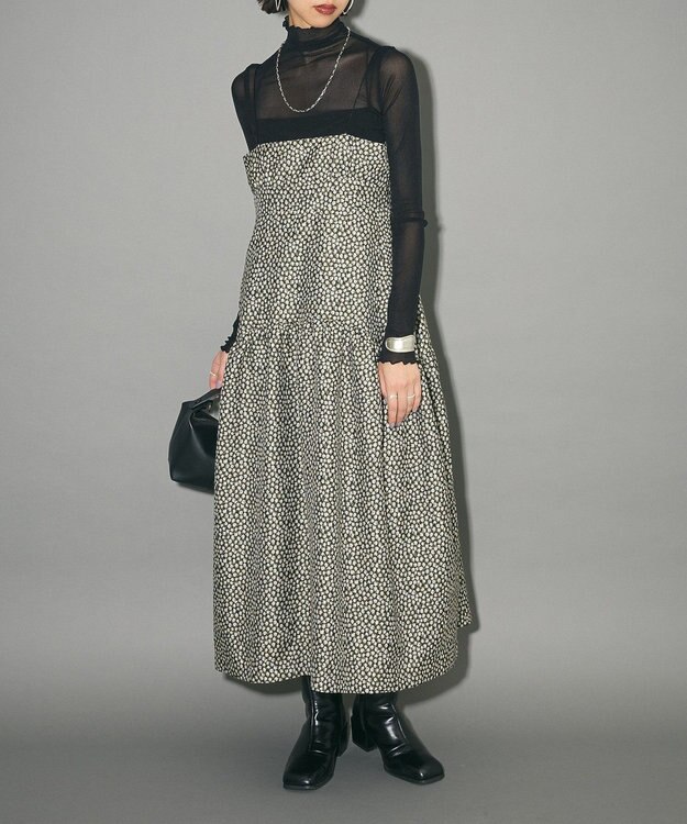 Green Parks ジャガードキャミワンピース Flower Black