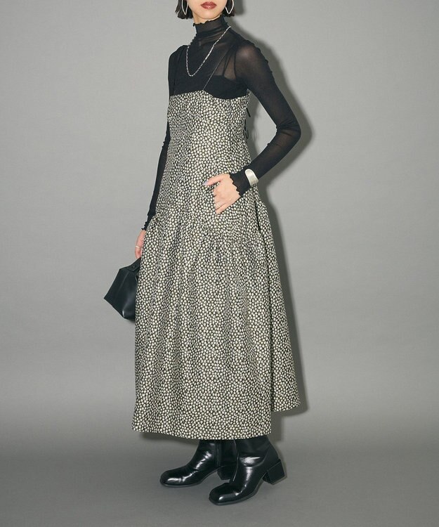 Green Parks ジャガードキャミワンピース Flower Black