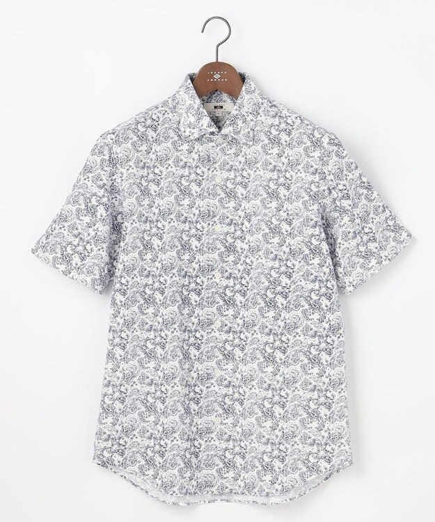 JOSEPH ABBOUD 【日本製ジャージー使用・清涼感・イージーケア】シャンブレー ペイズリープリント シャツ ホワイト系7