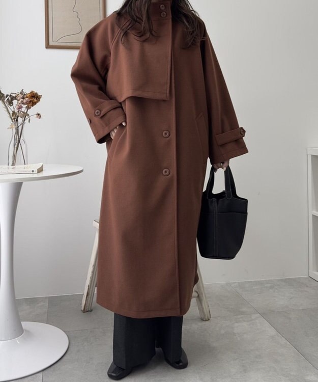 WEGO スタンドカラーロングコート ダークオレンジ