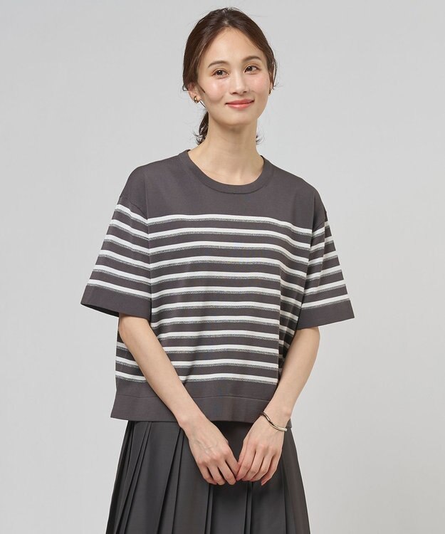 J.PRESS LADIES 【一枚で着映え】COTTON ACETATE DRY ニット Tシャツ ダークブラウン系