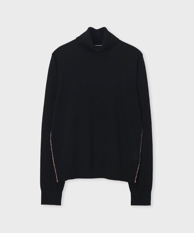 Paul Smith ドレープウール ストライプ タートルネック ニット ブラック