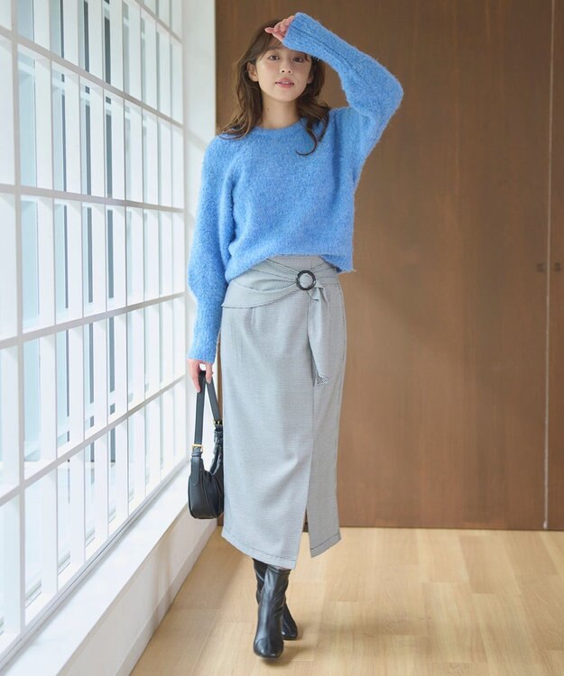 Feroux 【洗える】バックルデザイン タイトスカート ブラック系1