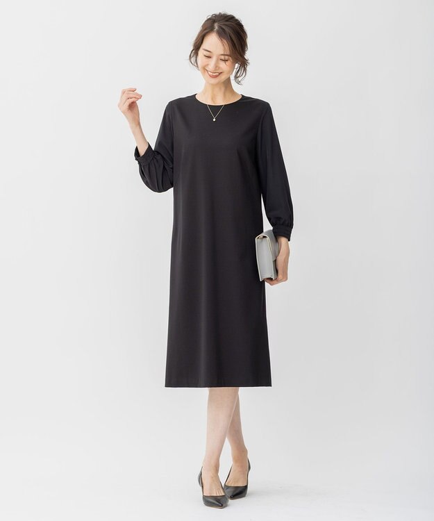 自由区 【XSサイズ～/洗える】WASHABLEPONTE シフトワンピース ブラック系