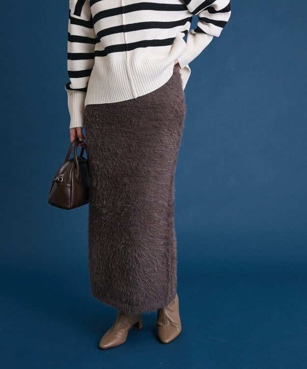 Green Parks シャギーニットスカート Charcoal Gray