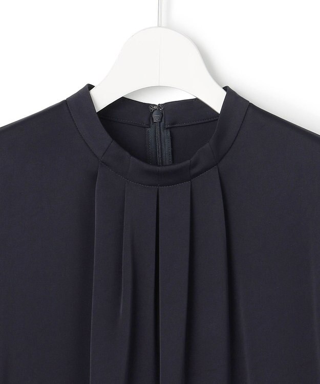 ICB L アセテートダブルサテン ランタンスリーブブラウス ネイビー