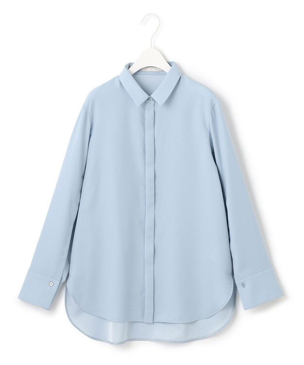 ICB L 【接触冷感・UVケア・速乾・洗える】FluidBackSatin スリットスリーブシャツ ライトブルー系