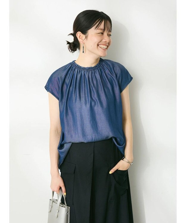 CRAFT STANDARD BOUTIQUE やわらかデニムフレンチスリーブブラウス Indigo