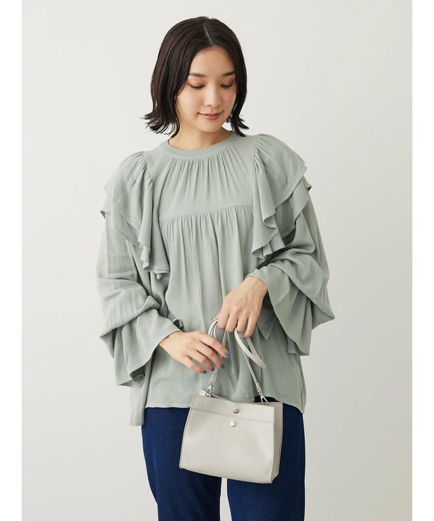 Green Parks ・Ｐｅｔｉｔ　Ｆｌｅｕｒ　ラッフルショルダーブラウス Green