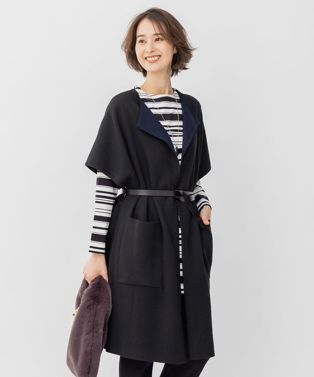 自由区 【洗える】リバーシブルニットジレ ブラック系