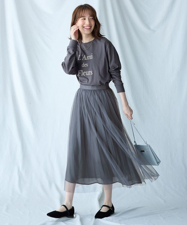 ANY 【洗濯機可】フロッキーロゴロングＴシャツ チャコール