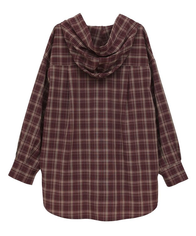 earth music&ecology フーディーチェックシャツ Bordeaux