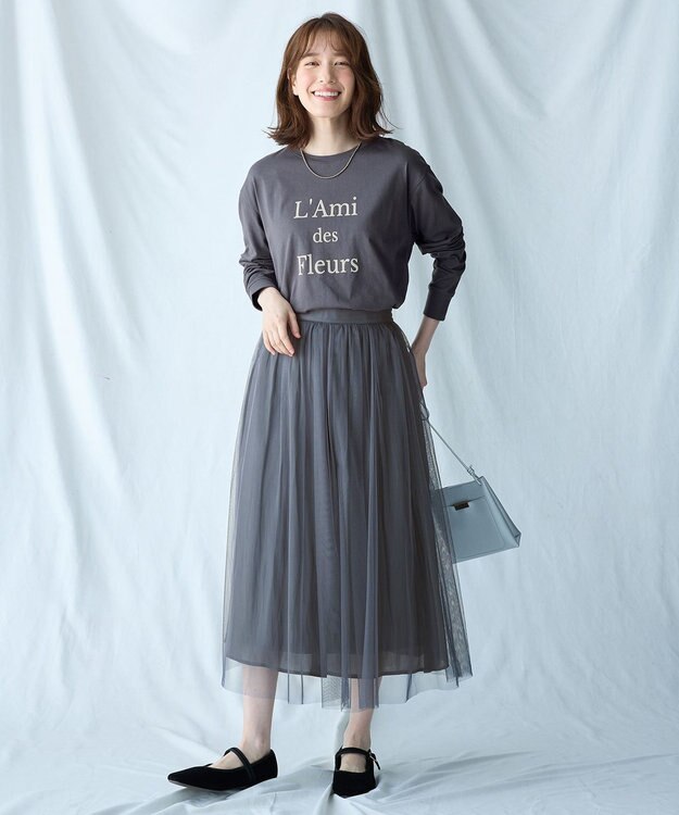 ANY 【洗濯機可】フロッキーロゴロングＴシャツ チャコール