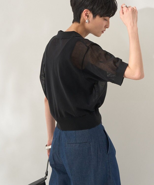 AMERICAN HOLIC ウォッシャブルシアーニット半袖ポロシャツ Black