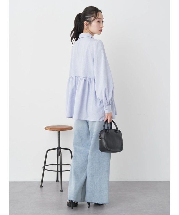 earth music&ecology リボン付き切り替えギャザーシャツチュニック Light Blue