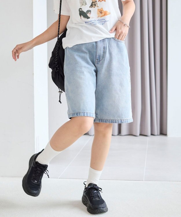 WEGO 【SMサイズ展開】ヴィンテージウォッシュデニムハーフパンツ デニム淡色