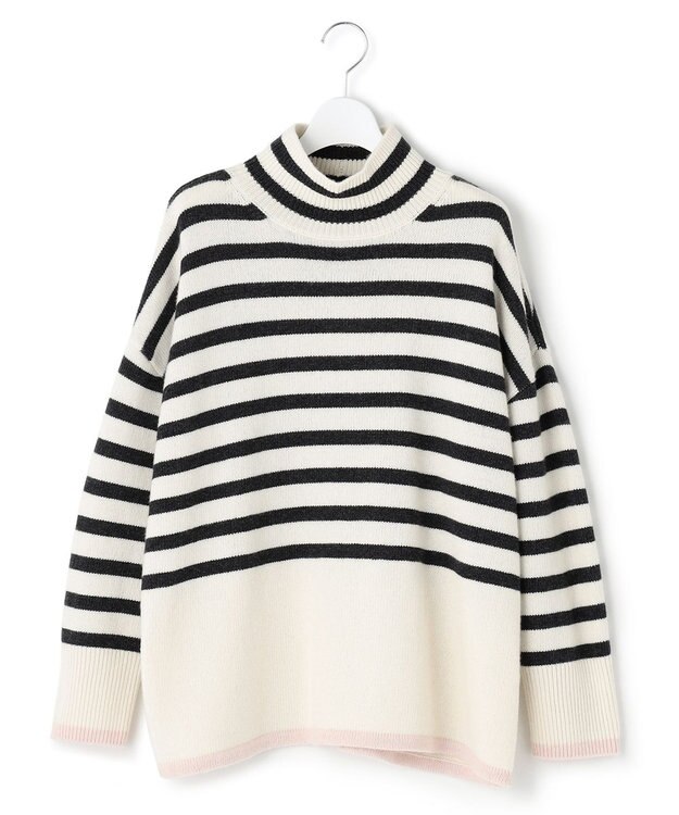 23区 【CLASSY.1月号掲載】ウールナイロン ボーダー ハイネック ニット アイボリーボーダー