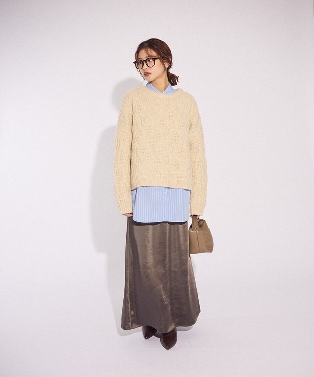 Green Parks ふわふわケーブルニットプルオーバー Ecru