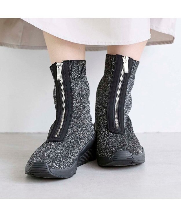 MODE ET JACOMO <carino>フロントジップニットブーツ ダークシルバー