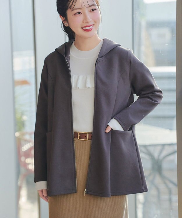 Tiaclasse L モックネックフリルニットトップス オフホワイト