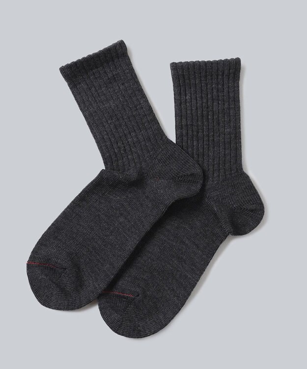 WHITE MAILS WOOL MIX PAPER WIDE RIB SOCKS ソックス チャコールグレー