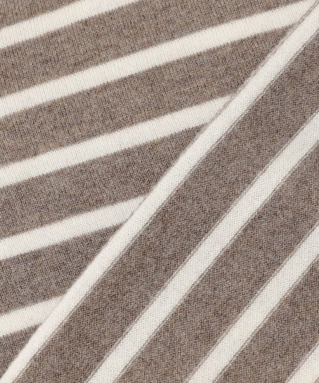 J.PRESS LADIES S 【洗える】SOFT TOUCH WOOL 立ち襟 ボーダー ニット モカ×オフ系