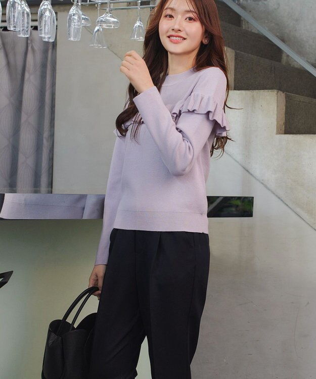 Tiaclasse L モックネックフリルニットトップス ラベンダー