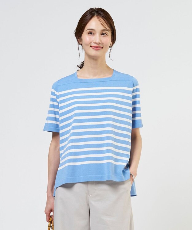 J.PRESS LADIES RELAX OVER KNIT プルオーバー ソフトブルー×オフホワイト