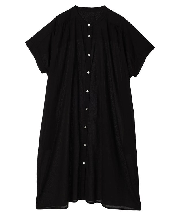 Green Parks インド綿 　ギャザー５分袖チュニック Black