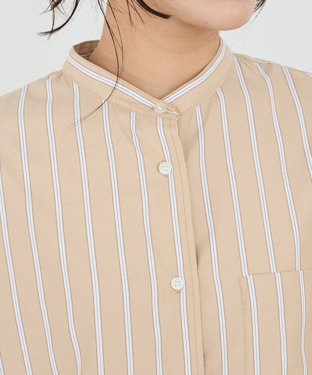 CRAFT STANDARD BOUTIQUE バンドカラーシャツ Stripe Beige