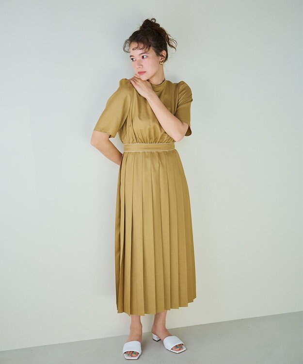 #Newans 〈花乃まりあさんコラボ〉ワイドプリーツワンピース ブラウン