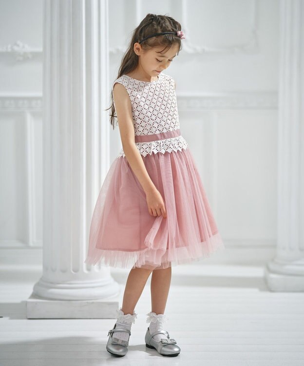 組曲 KIDS 【150-160㎝】フラワーレース ドレス ピンク系