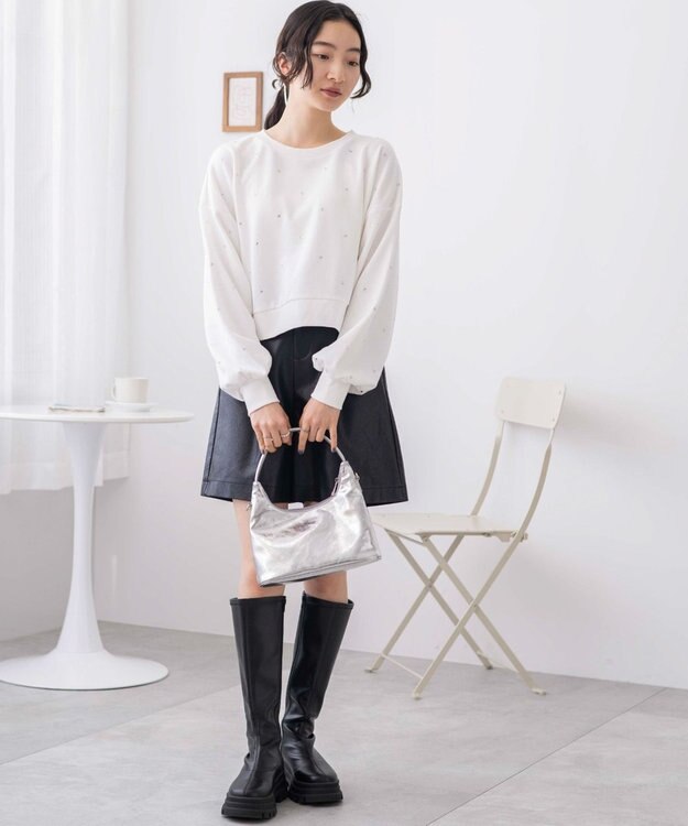 WEGO ラインストーンドットショートスウェット オフホワイト