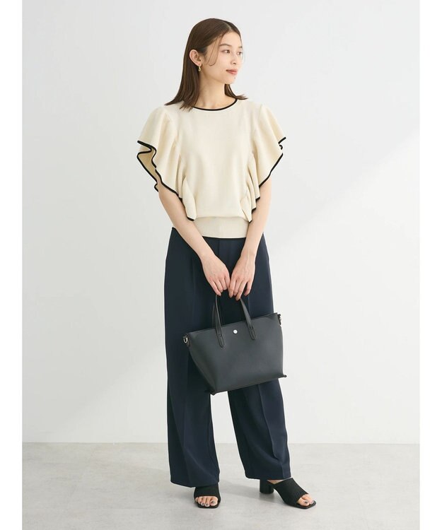 Green Parks 配色フリルニットプルオーバー Off White