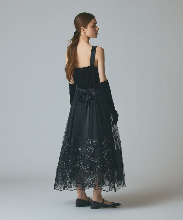 GRACE CONTINENTAL ドットフラワーembドレス ブラック