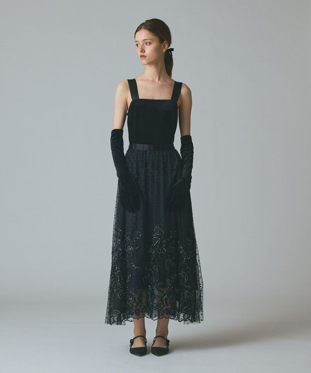 GRACE CONTINENTAL ドットフラワーembドレス ブラック