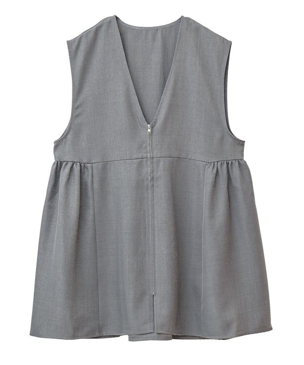 Green Parks 麻調ミディ丈ＺＩＰベスト Light Gray