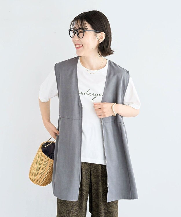 Green Parks 麻調ミディ丈ＺＩＰベスト Light Gray