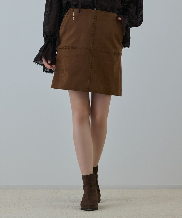 GRACE CONTINENTAL パッチワークミニスカート キャメル