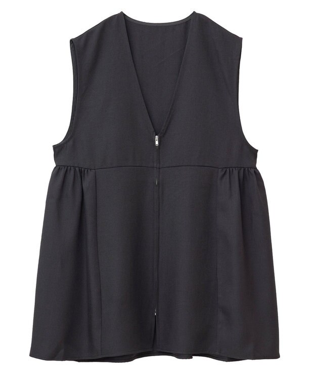 Green Parks 麻調ミディ丈ＺＩＰベスト Black