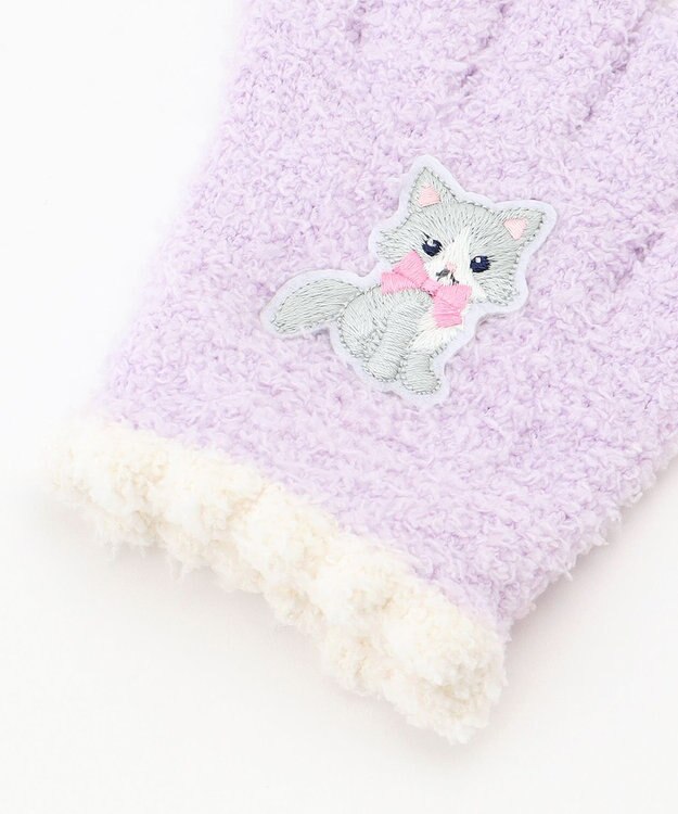 ANY KIDS アニマル刺繍手袋 ラベンダー（ネコ）