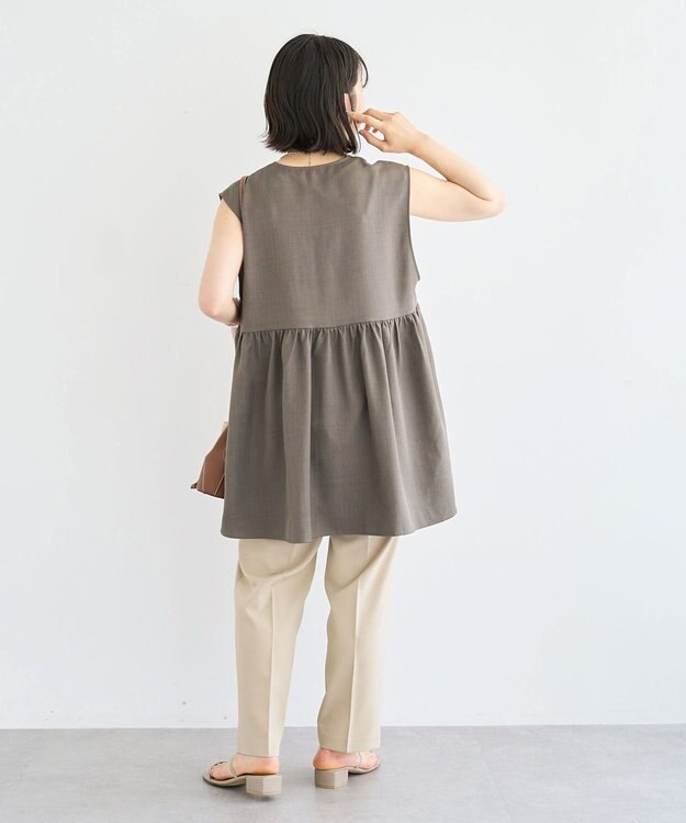 Green Parks 麻調ミディ丈ＺＩＰベスト Brown