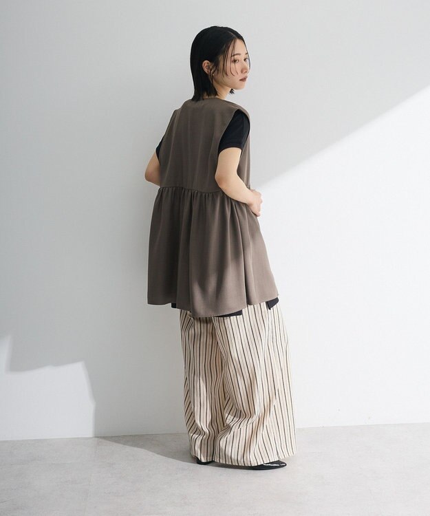 Green Parks 麻調ミディ丈ＺＩＰベスト Brown